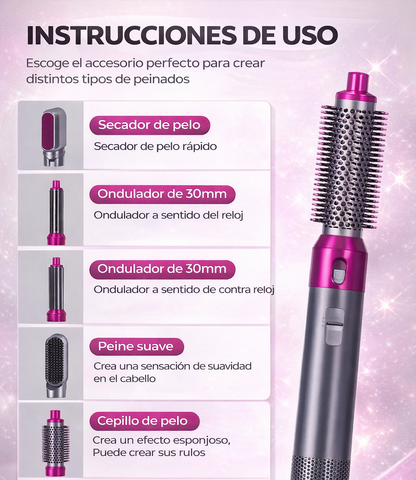 Cepillo Secador Voluminizador 5 en 1 - Peinado Profesional en Casa
